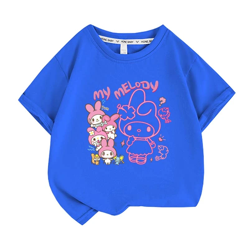 Anime cartoon My Melody Cinnamoroll Kuromi Purin Dog Children Cotton T-shirt Cute Cartoon Summer Loose Multi Color Short Sleeve