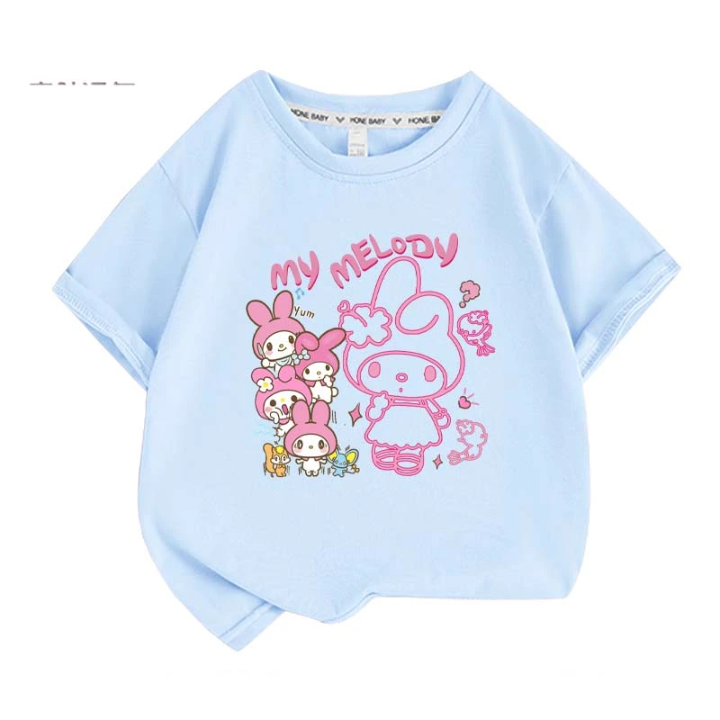 Anime cartoon My Melody Cinnamoroll Kuromi Purin Dog Children Cotton T-shirt Cute Cartoon Summer Loose Multi Color Short Sleeve
