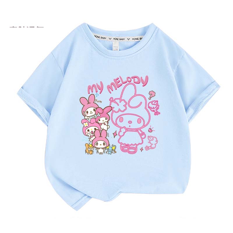 Anime cartoon My Melody Cinnamoroll Kuromi Purin Dog Children Cotton T-shirt Cute Cartoon Summer Loose Multi Color Short Sleeve