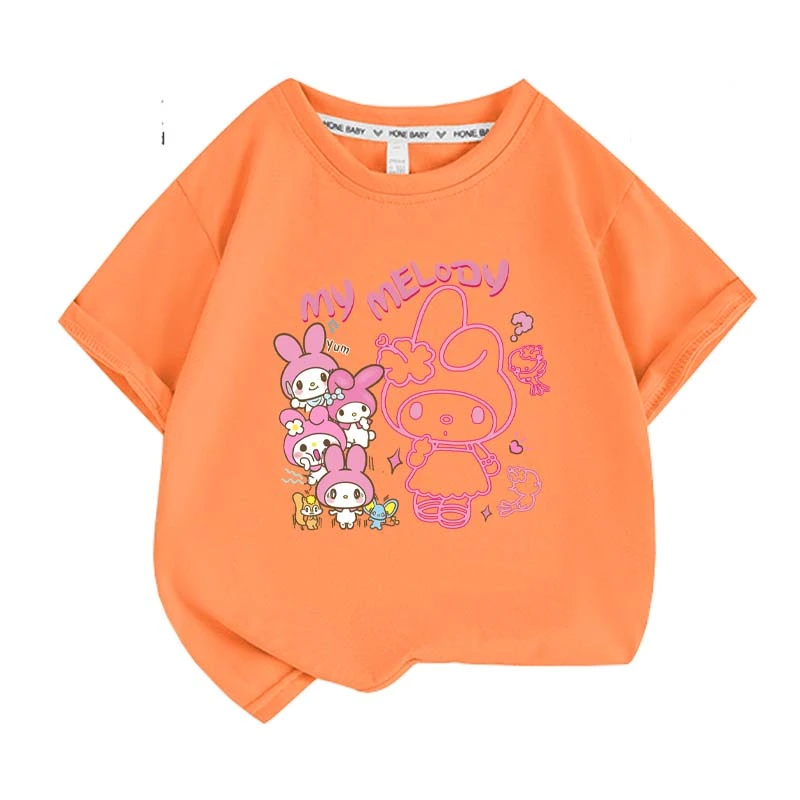 Anime cartoon My Melody Cinnamoroll Kuromi Purin Dog Children Cotton T-shirt Cute Cartoon Summer Loose Multi Color Short Sleeve