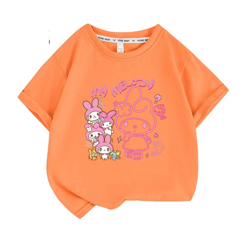 Anime cartoon My Melody Cinnamoroll Kuromi Purin Dog Children Cotton T-shirt Cute Cartoon Summer Loose Multi Color Short Sleeve