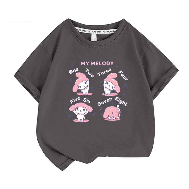Sanrios Kawaii Anime My Melody Cute Cartoon Short Sleeve Girls T-Shirt New Summer Cotton Kids Loose Top Birthday Gift