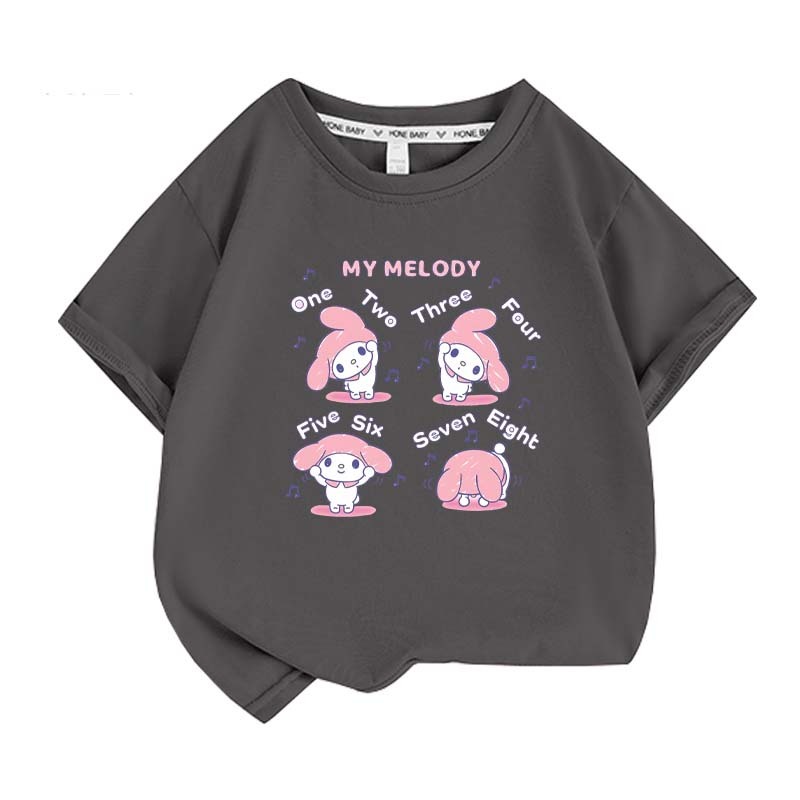 Sanrios Kawaii Anime My Melody Cute Cartoon Short Sleeve Girls T-Shirt New Summer Cotton Kids Loose Top Birthday Gift