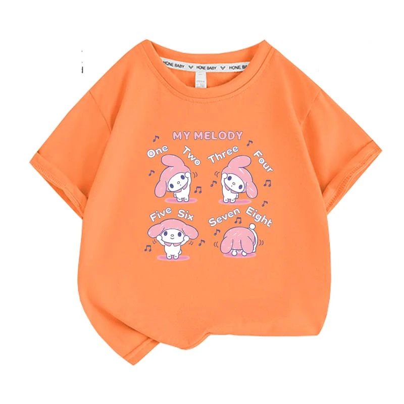 Sanrios Kawaii Anime My Melody Cute Cartoon Short Sleeve Girls T-Shirt New Summer Cotton Kids Loose Top Birthday Gift