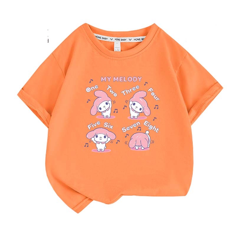 Sanrios Kawaii Anime My Melody Cute Cartoon Short Sleeve Girls T-Shirt New Summer Cotton Kids Loose Top Birthday Gift