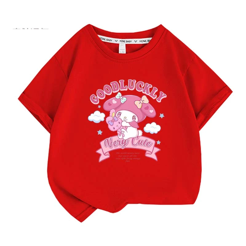 My Melody Summer Children T-Shirt Sanrio Anime Cartoons Casual Clothes Girl Boy Short Sleeve Tops Kawaii Gift