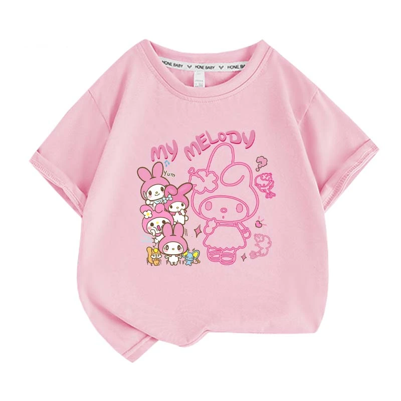 Anime cartoon My Melody Cinnamoroll Kuromi Purin Dog Children Cotton T-shirt Cute Cartoon Summer Loose Multi Color Short Sleeve