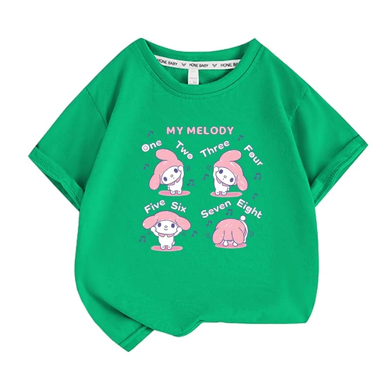 Sanrios Kawaii Anime My Melody Cute Cartoon Short Sleeve Girls T-Shirt New Summer Cotton Kids Loose Top Birthday Gift