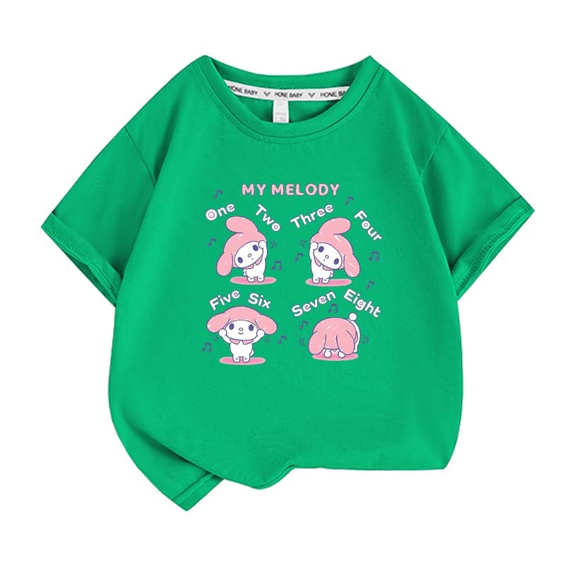 Sanrios Kawaii Anime My Melody Cute Cartoon Short Sleeve Girls T-Shirt New Summer Cotton Kids Loose Top Birthday Gift