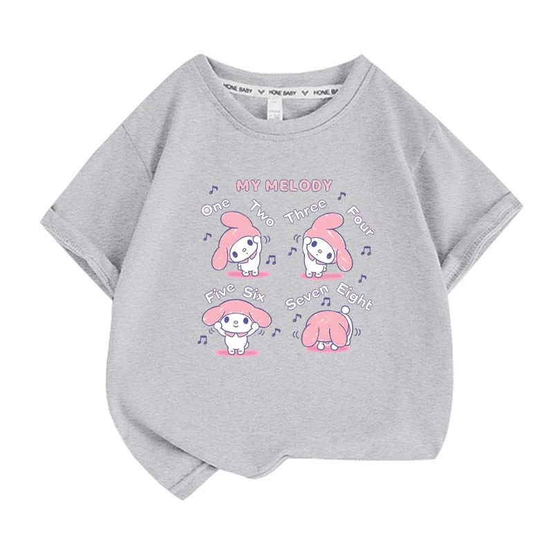 Sanrios Kawaii Anime My Melody Cute Cartoon Short Sleeve Girls T-Shirt New Summer Cotton Kids Loose Top Birthday Gift