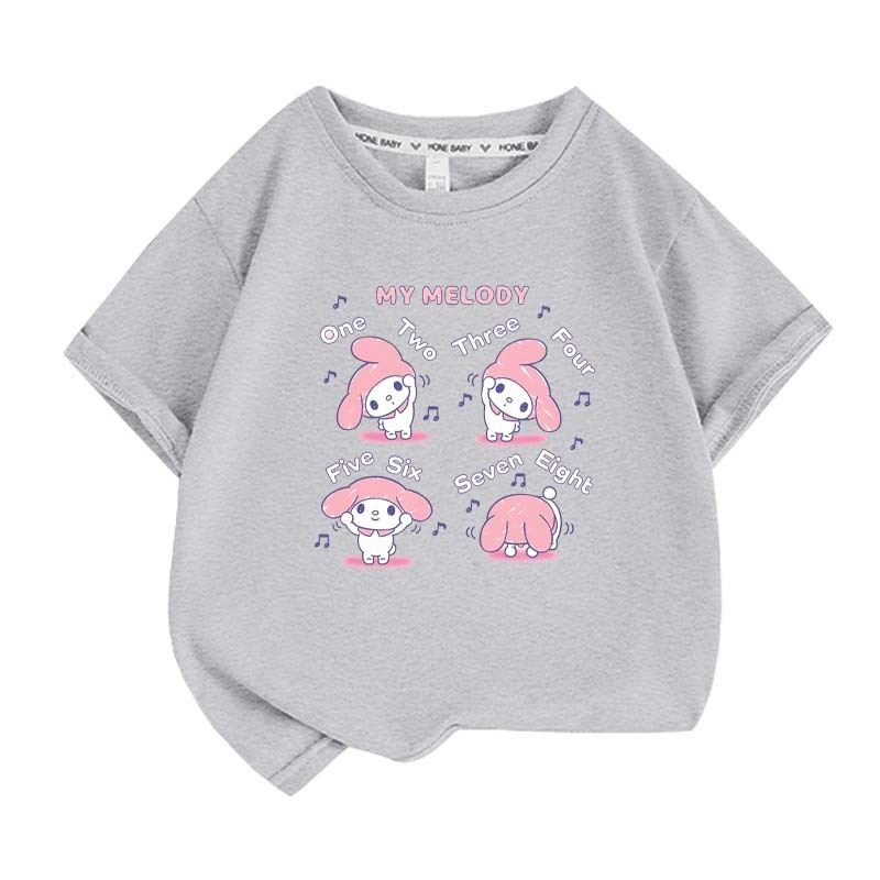 Sanrios Kawaii Anime My Melody Cute Cartoon Short Sleeve Girls T-Shirt New Summer Cotton Kids Loose Top Birthday Gift