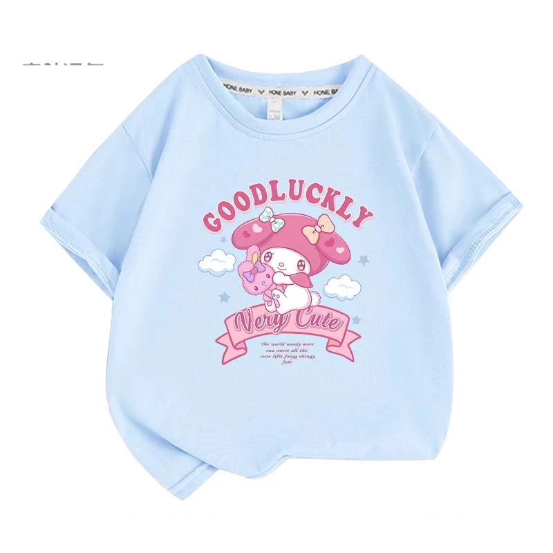 My Melody Summer Children T-Shirt Sanrio Anime Cartoons Casual Clothes Girl Boy Short Sleeve Tops Kawaii Gift