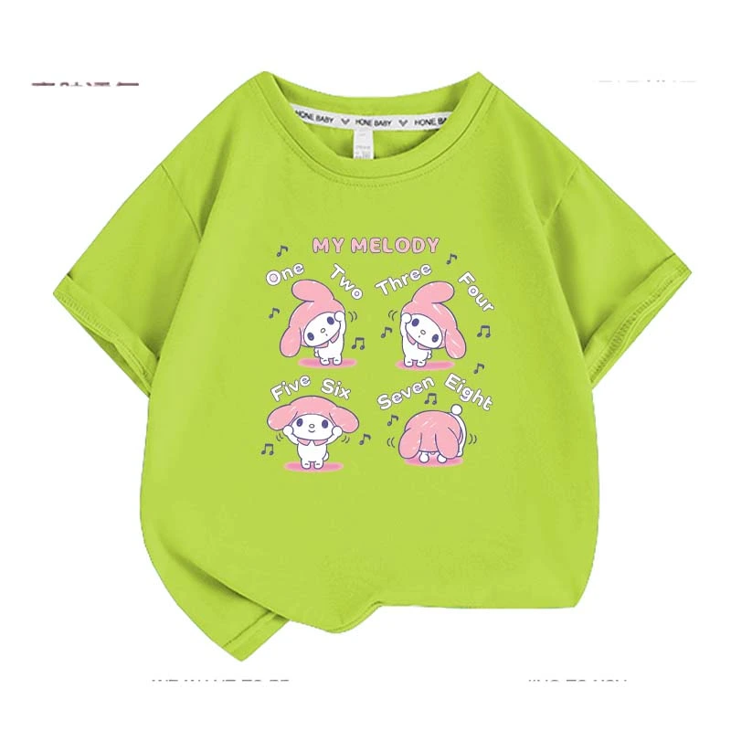 Sanrios Kawaii Anime My Melody Cute Cartoon Short Sleeve Girls T-Shirt New Summer Cotton Kids Loose Top Birthday Gift