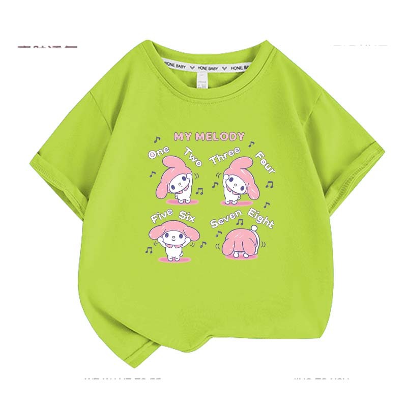 Sanrios Kawaii Anime My Melody Cute Cartoon Short Sleeve Girls T-Shirt New Summer Cotton Kids Loose Top Birthday Gift