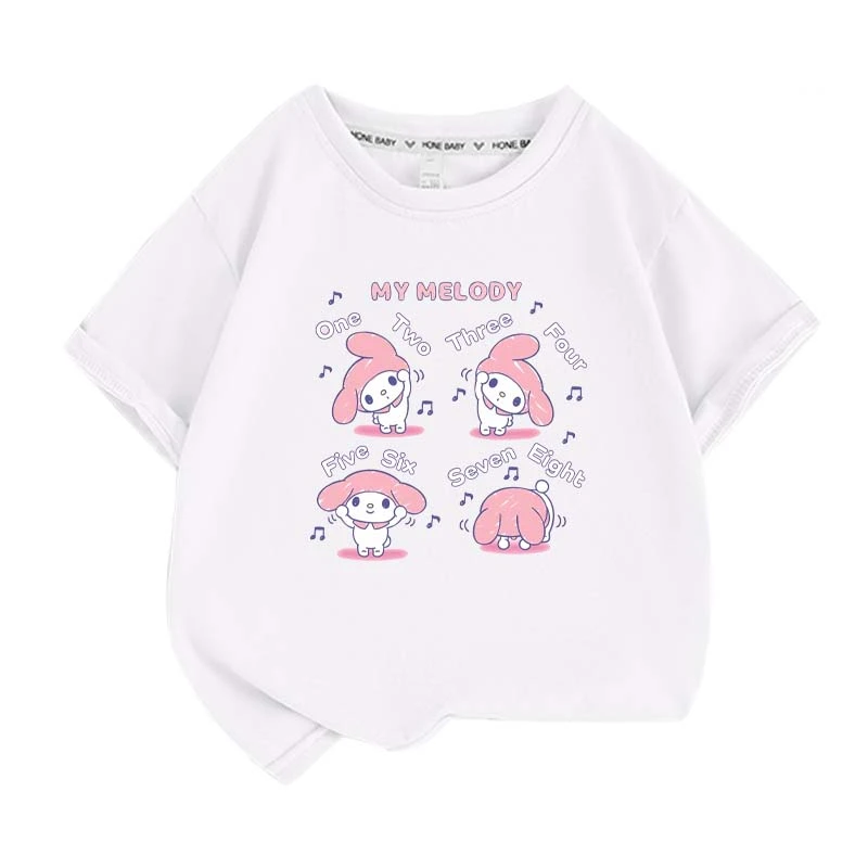 Sanrios Kawaii Anime My Melody Cute Cartoon Short Sleeve Girls T-Shirt New Summer Cotton Kids Loose Top Birthday Gift