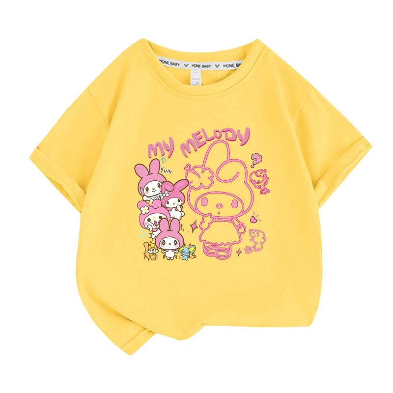 Anime cartoon My Melody Cinnamoroll Kuromi Purin Dog Children Cotton T-shirt Cute Cartoon Summer Loose Multi Color Short Sleeve