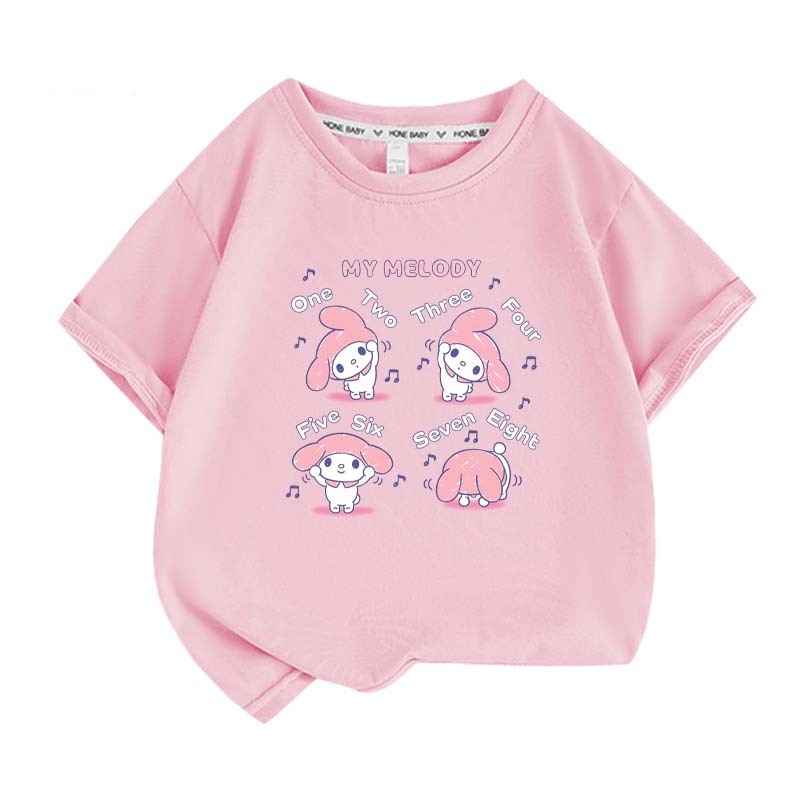 Sanrios Kawaii Anime My Melody Cute Cartoon Short Sleeve Girls T-Shirt New Summer Cotton Kids Loose Top Birthday Gift
