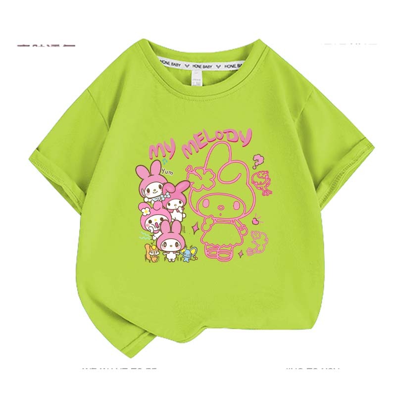 Anime cartoon My Melody Cinnamoroll Kuromi Purin Dog Children Cotton T-shirt Cute Cartoon Summer Loose Multi Color Short Sleeve