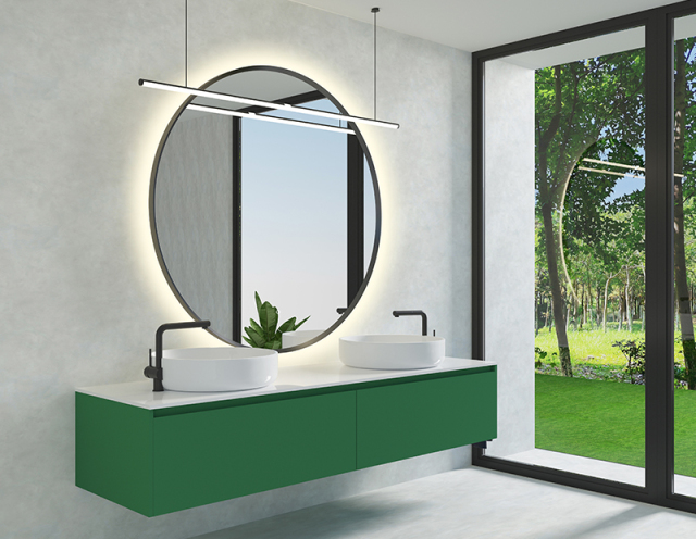Mosmile Beveled Frame Round Bathroom Illuminated Mirror LUCY-R076