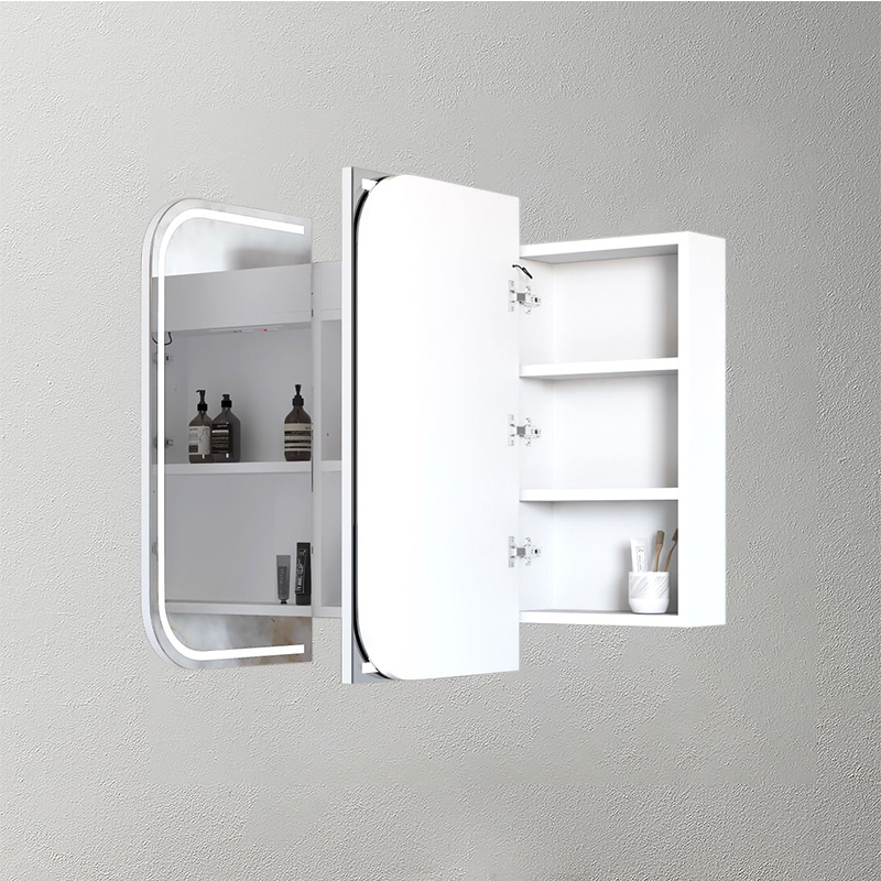 Mosmile Lighted Wooden Bathroom Round-corner Mirror Cabinet C305W1001