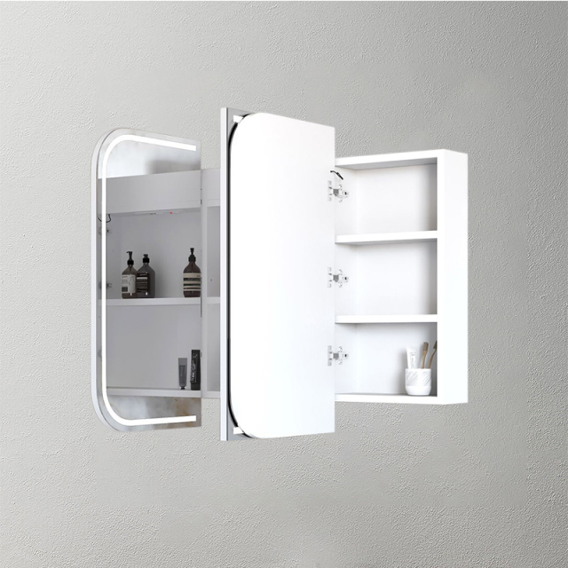 Mosmile Lighted Wooden Bathroom Round-corner Mirror Cabinet C305W1001