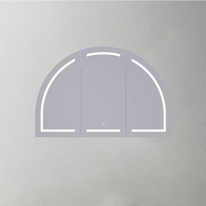 Mosmile 3 Doors Lighted Wooden Bathroom Arch Mirror Cabinet C303W1002