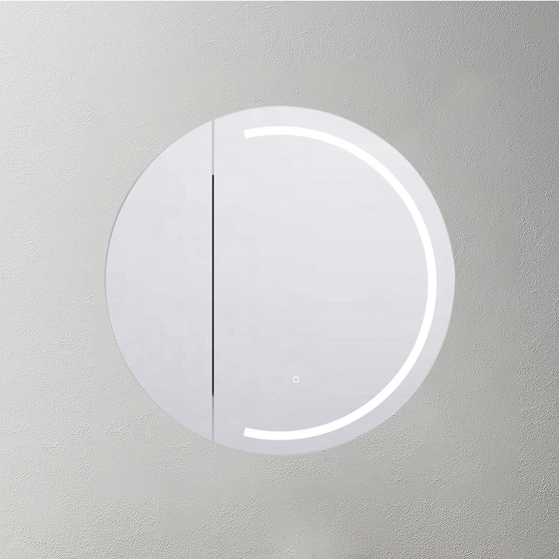 Mosmile Anti-fog Wooden Bathroom Lighted Round Mirror Cabinet C102W1002