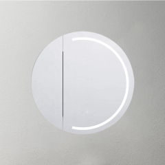 Mosmile Anti-fog Wooden Bathroom Lighted Round Mirror Cabinet C102W1002