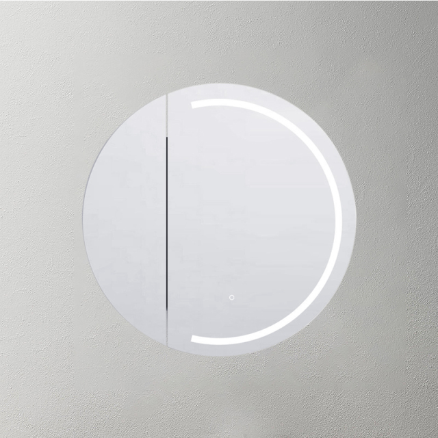 Mosmile Anti-fog Wooden Bathroom Lighted Round Mirror Cabinet C102W1002