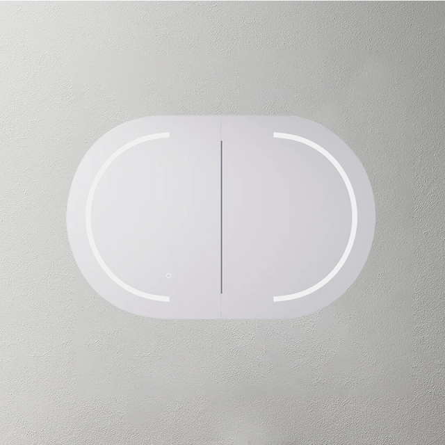 Mosmile 2 doors Wooden Bathroom Pill LED Mirror Cabinet C204W1003