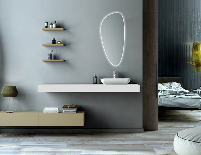 Mosmile Irregular Frameless Frosted light LED Bathroom Mirror HEXAGON-N042