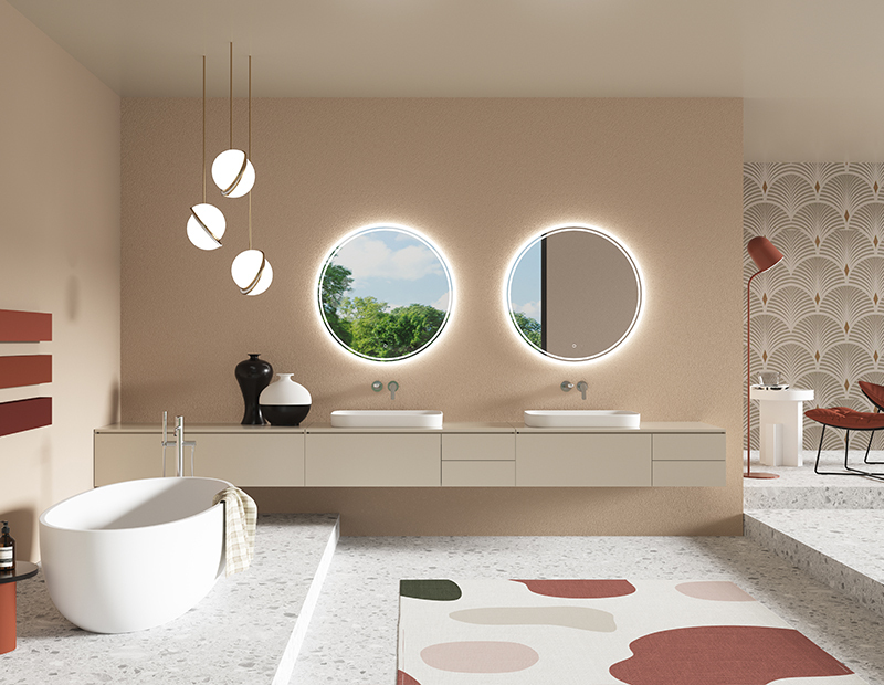 Mosmile Acrylic Frame Round LED Illuminated Bathroom Mirror LUCY-R011