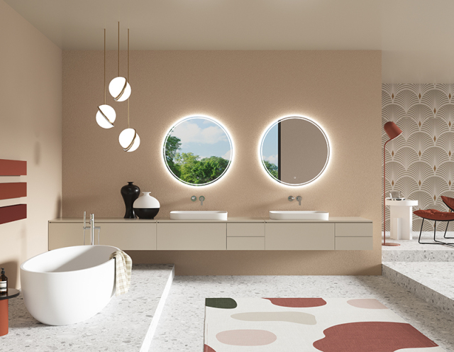 Mosmile Acrylic Frame Round LED Illuminated Bathroom Mirror LUCY-R011