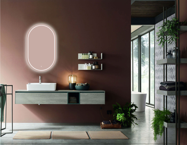 Mosmile Frameless Frosted Illuminated Pill Bathroom Mirror GATSBY-N005
