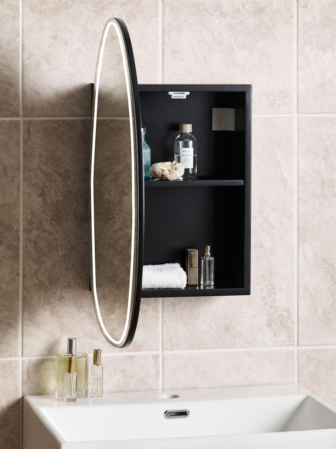 Mosmile Wooden Irregular Bathroom LED Mirror Cabinet C106W1001
