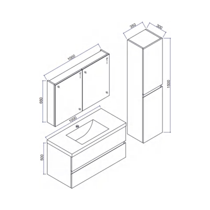 Mosmile 1000mm Wall Mount Hotel Bathroom Cabinet OLINA