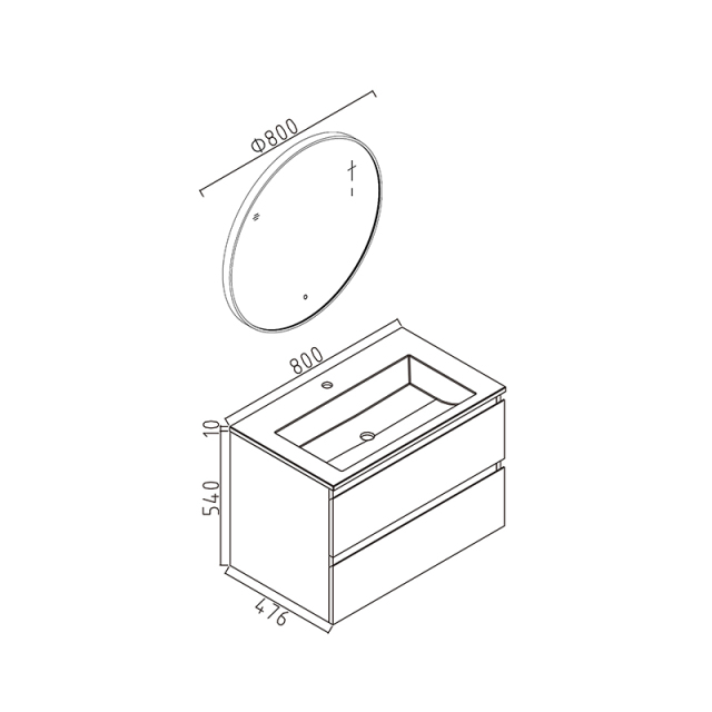 Mosmile 800mm Wall Mount Hotel Bathroom Vinaty KUCO