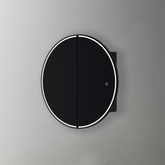 Mosmile Anti-fog Wooden Bathroom Lighted Round Mirror Cabinet C102W1003
