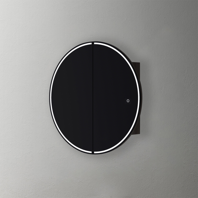 Mosmile Anti-fog Wooden Bathroom Lighted Round Mirror Cabinet C102W1003