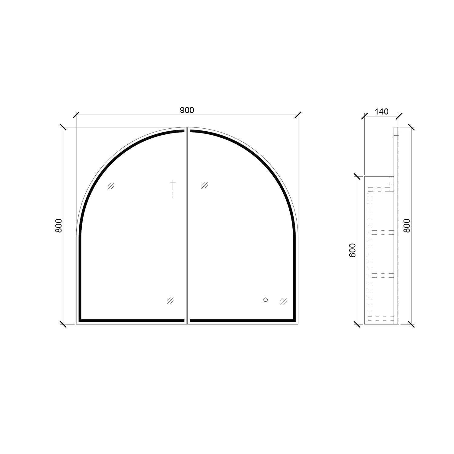 Mosmile 2 Doors Lighted Wooden Bathroom Arch Mirror Cabinet C203W1004