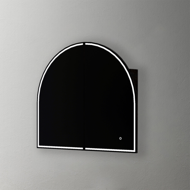 Mosmile 2 Doors Lighted Wooden Bathroom Arch Mirror Cabinet C203W1004