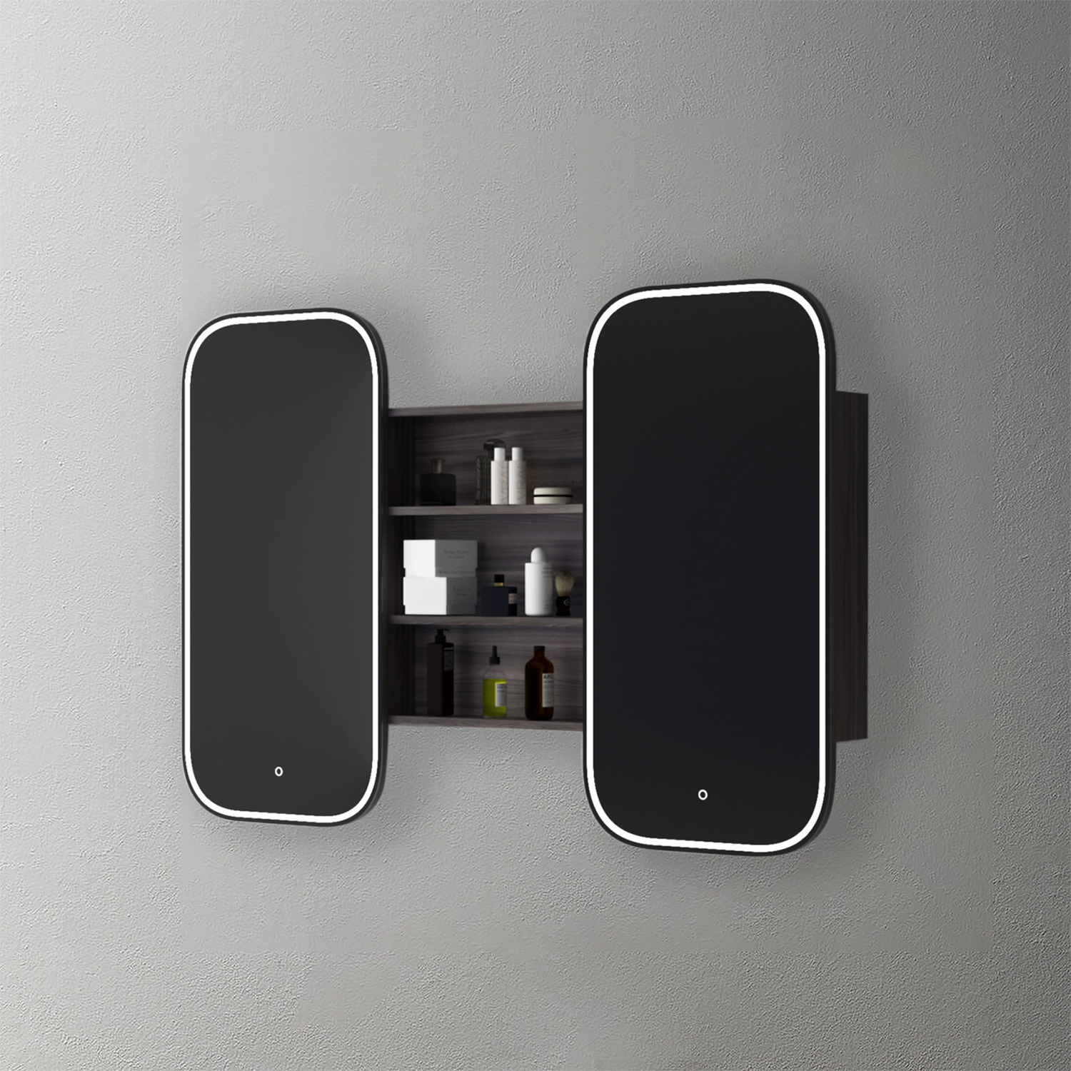 Mosmile Wooden Round-corner 2 Doors LED Bathroom Mirror Cabinet C205W1002