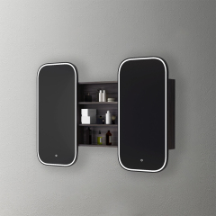 Mosmile Wooden Round-corner 2 Doors LED Bathroom Mirror Cabinet C205W1002