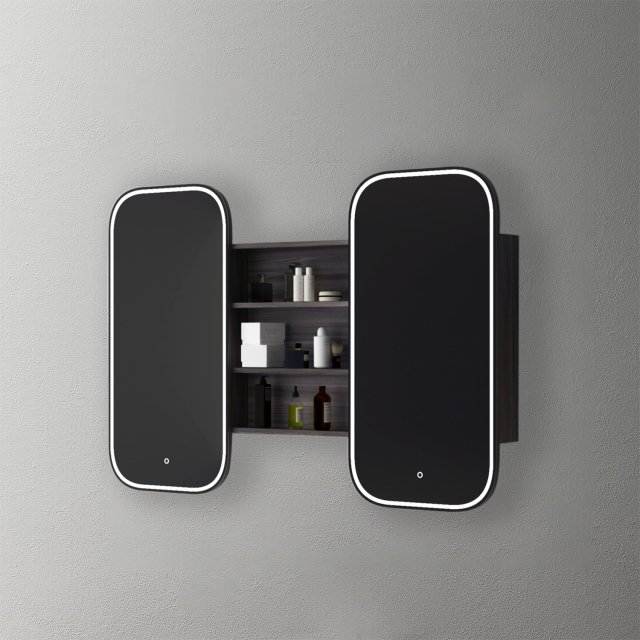 Mosmile Wooden Round-corner 2 Doors LED Bathroom Mirror Cabinet C205W1002