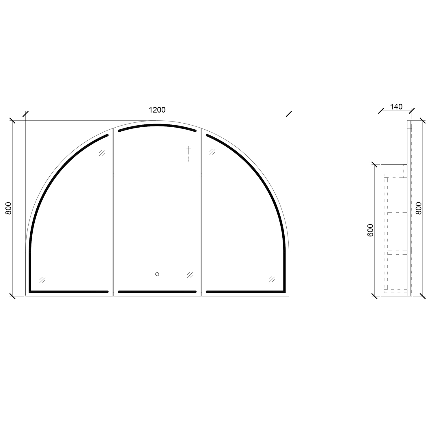 Mosmile 3 Doors Lighted Wooden Bathroom Arch Mirror Cabinet C303W1004