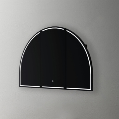 Mosmile 3 Doors Lighted Wooden Bathroom Arch Mirror Cabinet C303W1004