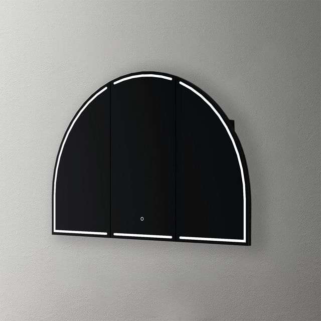 Mosmile 3 Doors Lighted Wooden Bathroom Arch Mirror Cabinet C303W1004