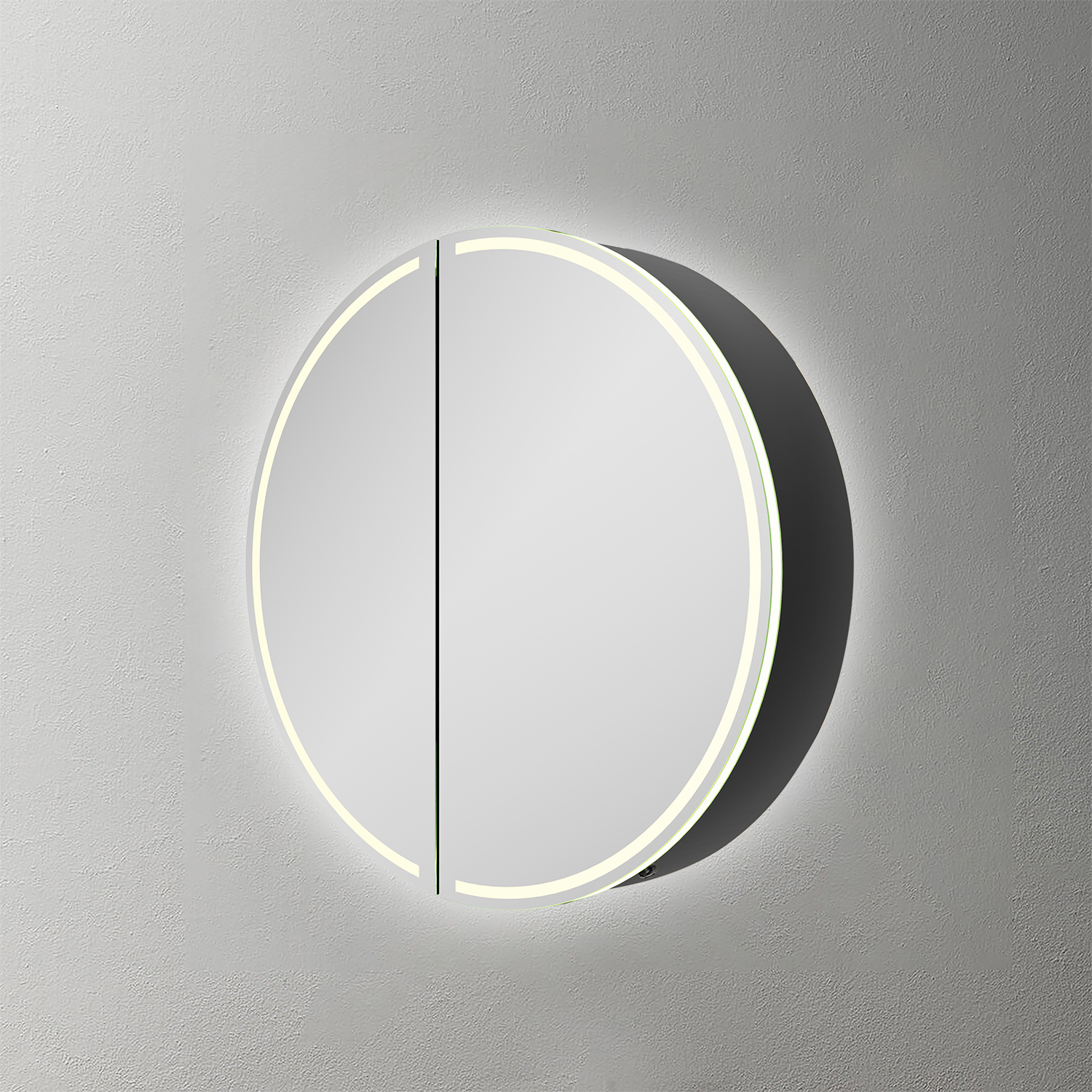 Mosmile Round Wooden LED Bathroom Mirror Cabinet C102W1006