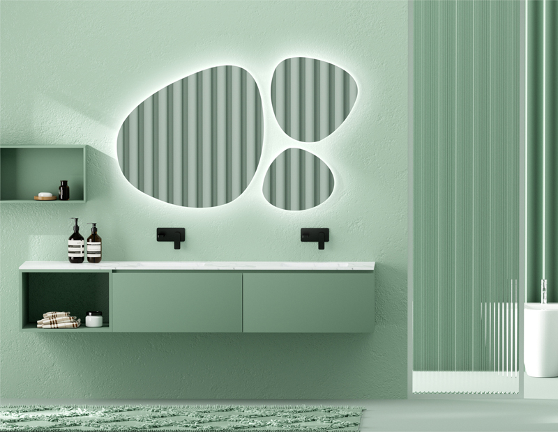 Mosmile Frameless Backlit Irregular Bathroom Illuminated Mirror HEXAGON-N031
