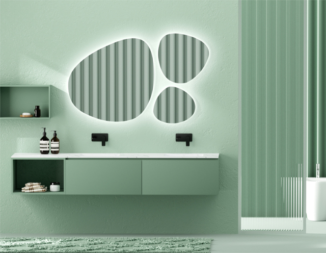 Mosmile Frameless Backlit Irregular Bathroom Illuminated Mirror HEXAGON-N031